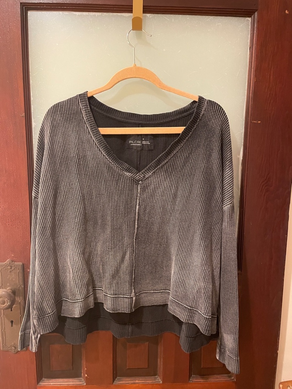 Pilcro Charcoal Waffle V-Neck Women's Shirt